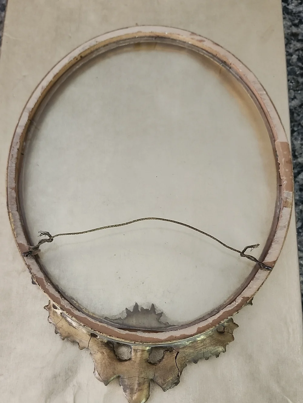 Antique Louis XVI Style Gilded Ornate Gold Oval Picture Frame with Floral Crest